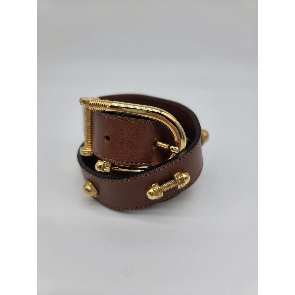 Satchi Brown Leather Belt Gold Buckle 75/30 Dress Work Italy Steampunk VNTG